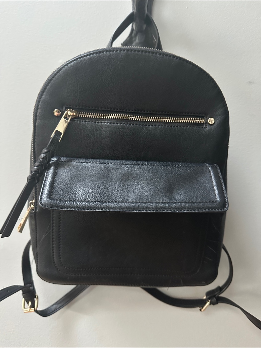 GAP Black Leather Backpack with Gold Hardware